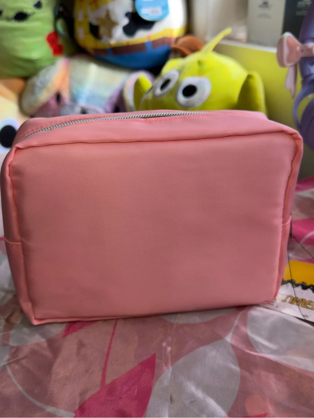 Peanuts Pink and White Snoopy Cosmetic Pouch - LOVE Heart Patch